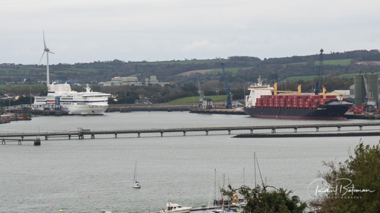 Port of Cork - showing the Pont Aven ferry to France (left) and Independent Quest cargo ship (right) safely docked after passage from USA