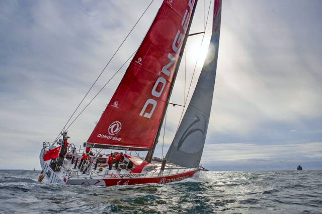 Charles Caudrelier skippers Dongfeng’s upgraded Volvo Ocean 65 off Lisbon