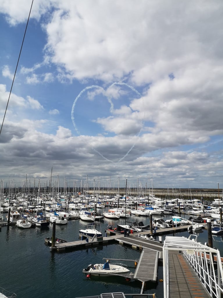 A Red Bull heart captured over Dun Laoghaire Marina was  a tribute to pandemic front line staff