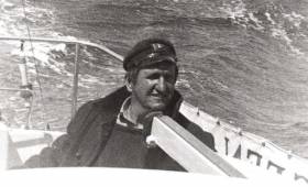 Dave FitzGerald in his element, far at sea in 1970 on passage from Galway to Brittany in the Snapdragon 26 Pegeen