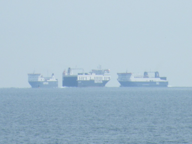 Foreign Affairs Minster Simon Coveney addressed an IEA's Brexit webinar to update on EU-UK negotiations, Brexit readiness and what exporters/importers can expect from 1 January 2021. Above Afloat's photo of ro-ro freight-ferries in close proximity on the Dublin Bay horizon. 