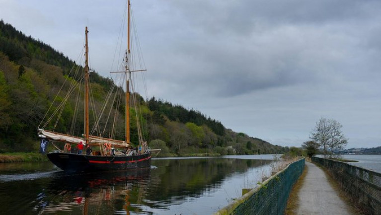 The 130 year old Brixham Trawler &#039;Leader&#039; leaves Newry&#039;s historic Victoria Lock to navigate the Newry Ship Canal on the way to the vessel&#039;s new home at the Albert Basin in Newry where it will be used for the benefit of the local community.