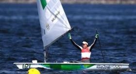 Annalise Murphy in celebratory mood on her medal-winning Laser Radial in Rio this summer