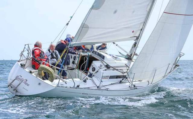 After nearly two hours of racing in up to 20–knots of wind, Gwilli Two (above) won by less than one foot off Greystones
