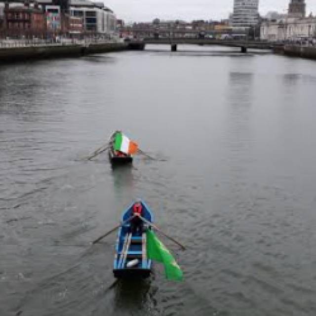 Currachs on the Liffey for the centenary celebrations of the first Dail. 
