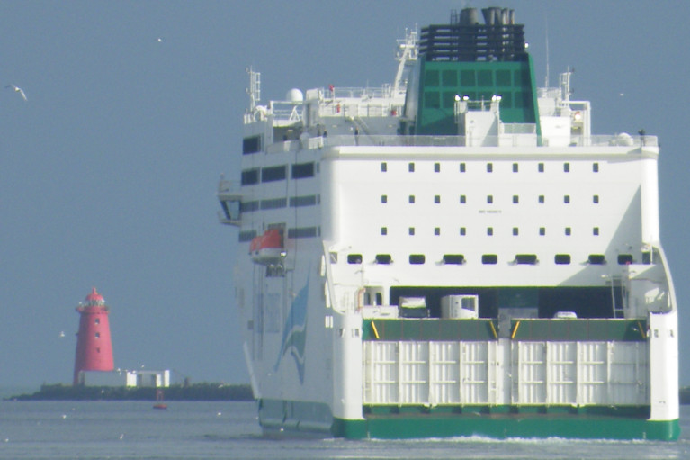 Covid crisis hits ferry company (owners ICG) as freight volumes also decline. Above AFLOAT's photo of Irish Ferries 'flagship' cruiseferry W.B. Yeats departing Dublin Port.