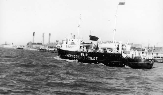 Former pilot station ship Edmund Gardner off Liverpool's old landing stage 1950s-60s. Tours of the vessel are part of the In Safe Hands Exhibition.