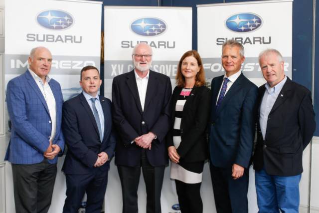 From left: Flying Fifteen president Chris Doorly, Subaru Ireland director Sean Dunne, Dun Laoghaire Harbour Master Simon Coate, National Yacht Club’s Susan Spain, event chairman Niall Meagher and NYC Commodore Ronan Beirne