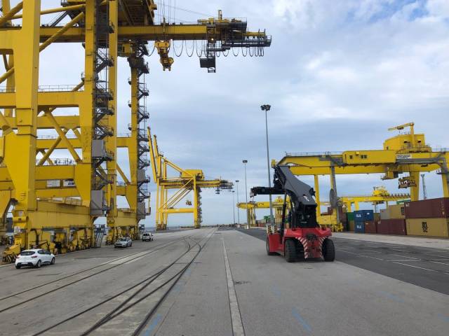 Gantry cranes at a port connected with railway service
