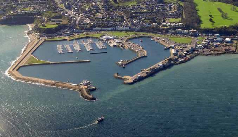 Howth Harbour from the north. The new quay wall will be constructed on the west side of the Middle Pier (just right of the centre of photo) to create an extra 135 metres of berthing space.