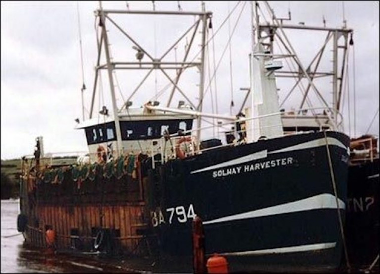 Seven men died when their dredger, the Solway Harvester, was caught in a storm off the Scottish coast on January 11th, 2000.