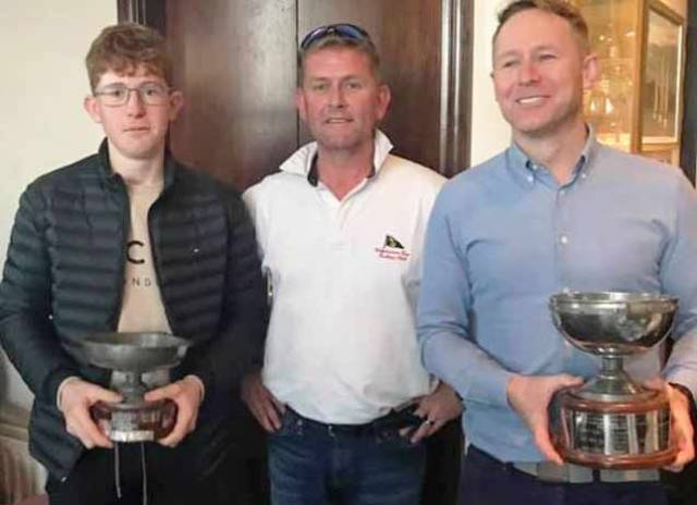 MBSC winner - (from left to right): Harry Pritchard, Class 2 winner at Monkstown Bay Sailing Club; Ciaran McSweeney, Commodore MBSC and Ronan Kenneally, Class 1 winner