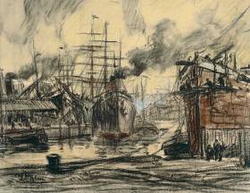 Steamers and Three Masted Ships by Eugeen Van Mieghem
