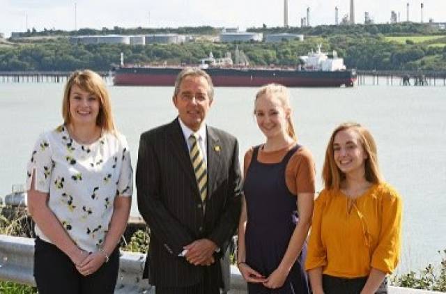 Last year's winners of the Port of Milford Haven scholarship scheme and the port chairman Chris Martin. In addition to serving as a ferryport (in Pembroke linking Rosslare) the UK port is widely recognised as the energy capital of the country, handling around 20% of seaborne trade in oil and gas.  