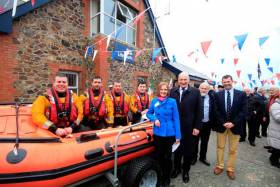 Pictured on their new D class lifeboat Dennis-Audrey are crew members Connie O’Gara, helm Alan Goucher, Dean Mulvihill and Paul Sillery with donor representative Michelle Gavin, David Delamer, chair of the Irish Council of the RNLI, Des Davitt, Wicklow RNLI Lifeboat Operations Manager and Owen Medland, RNLI Area Lifesaving Manager.  