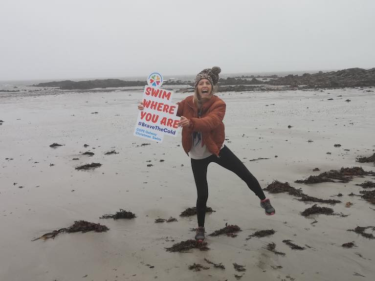Máire Treasa Ní Dhubhghaill, Presenter of Rugbaí BEO on TG4, launched the Christmas event #SwimWhereYouAre for COPE Galway, which will take place over 10 days from 21-30 December, at your nearest beach, wherever you are in the world.