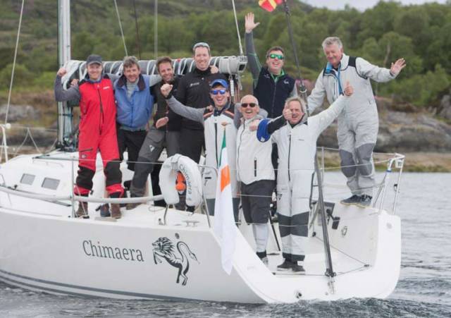 Andrew Craig (second from right) and his victorious Scottish Series crew celebrate on the Clyde
