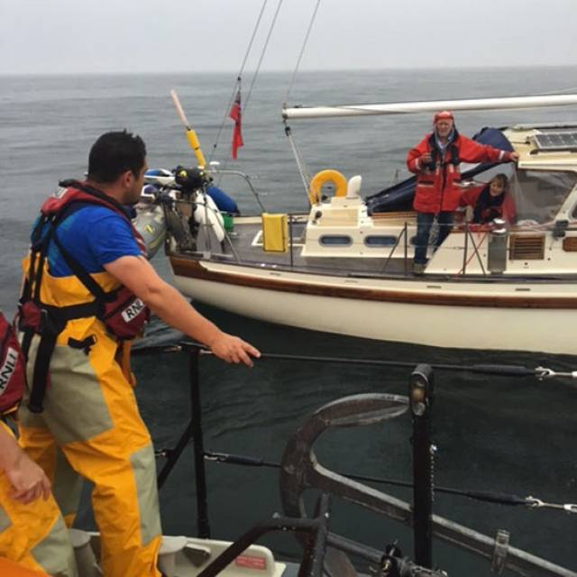 Red Bay RNLI prepares to tow the 40ft yacht to Cushendall