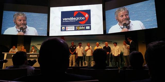Enda O'Coineen addresses the media at this week's Vendee Globe press conference in Paris