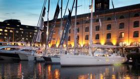 Luxury yachts berthed at St Katherine Dock for the erstwhile London On-Water Boat Show