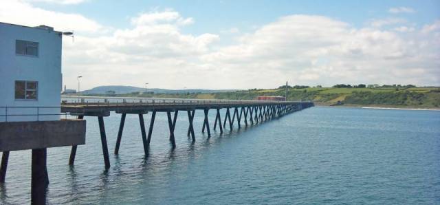 The oil terminal jetty at Cloghan Point south of Whitehead, Co Antrim
