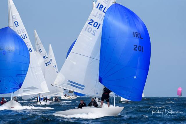 Martin Byrne's Jaguar Sailing Team (201) from the Royal St George YC leads the Dragon fleet at the Sovereign's Cup