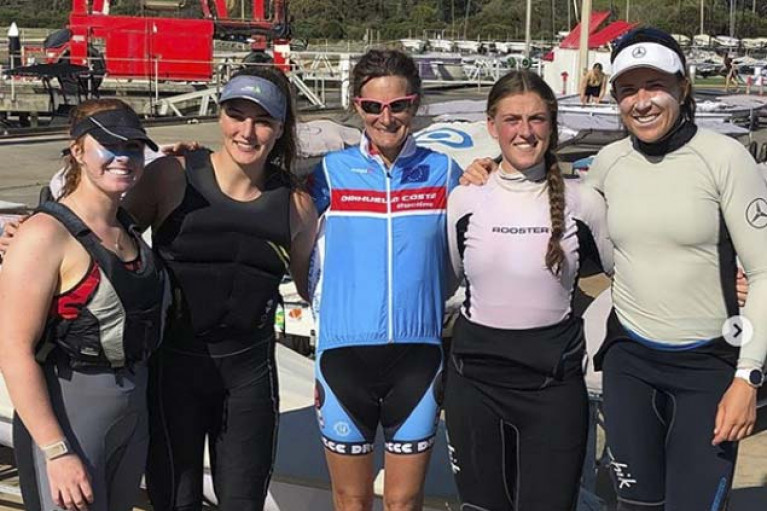 The four Irish Laser Radial sailors were joined by 200 Olympic silver medalist Sonia O&#039;Sullivan (pictured centre) in Melbourne this week (from left) Aisling Keller, Aoife Hopkins, Eve McMahon and Annalise Murphy