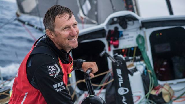 John Fisher pictured on board Sun Hung Kai/Scallywag during the first leg of the 2017-18 Volvo Ocean Race on 27 October