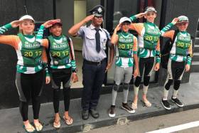 The Irish Optimist team stand at attention in Thailand