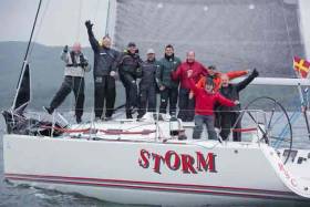 The victorious Storm crew from Rush Sailing Club celebrate on the Clyde includes Pat Kelly, David Kelly, Ronan Kelly, Paul Kelly, Paddy Kelly, Mark Ferguson, Sean Murphy, Marty O&#039;Leary Alan Ruigrok and Kevin Sheridan