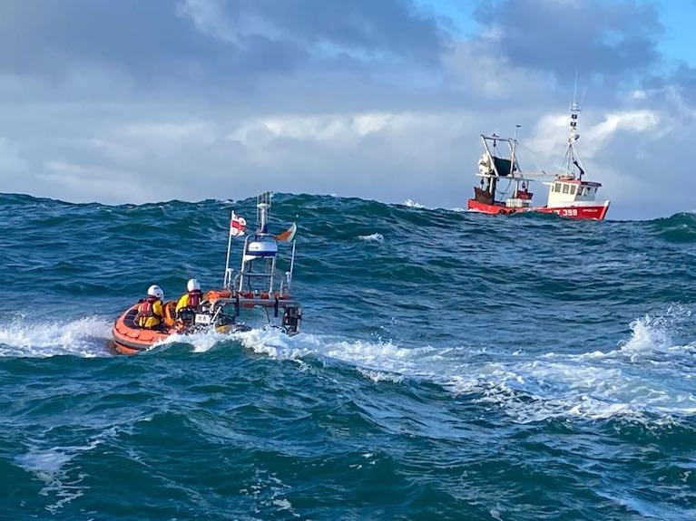 The ten metre trawler was taking on water and in danger of sinking