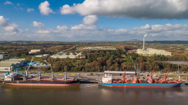 Bulkers berthed Belview, the main terminal at the Port of Waterford located downriver from the south-eastern city on the Co. Kilkenny side of the River Suir