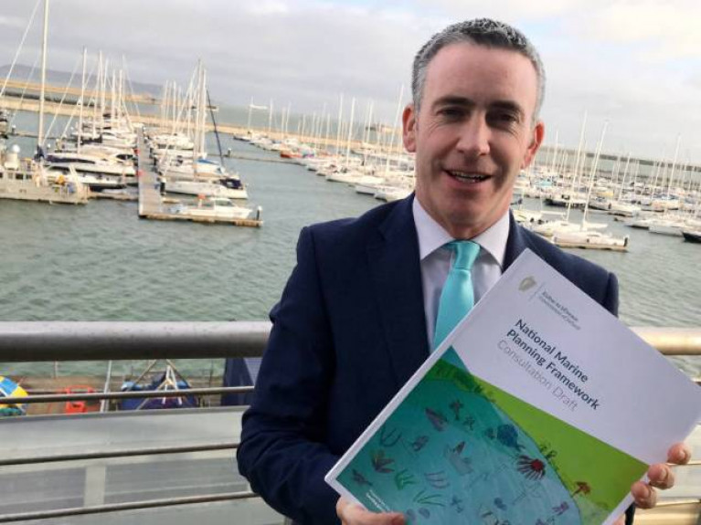 Minister of State Damien English launches the draft NMPF at Dun Laoghaire Marina last November
