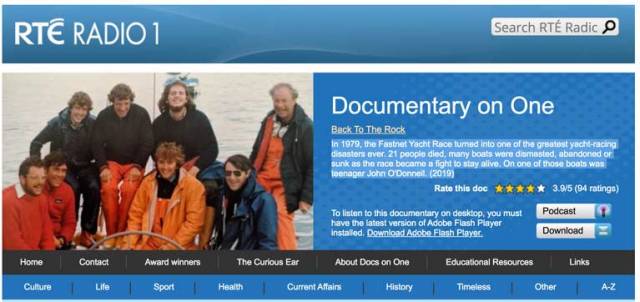 RTE's 'Back To The Rock' Adventure Story of Fastnet '79 Disaster