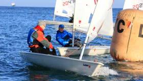 Laser Radials reach a weather mark at the DMYC Frostbites in Dun Laoghaire Harbour