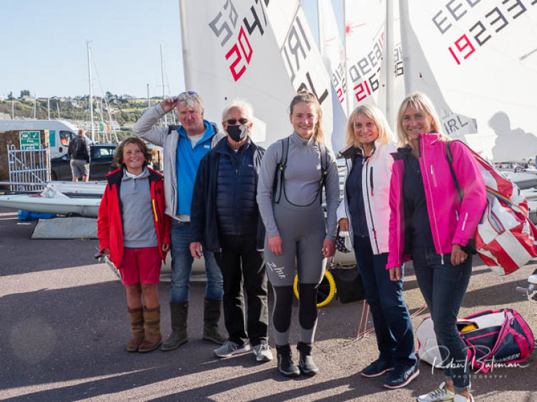 Three generations of the Matthews family from Kinsale are involved with this weekend's KYC Laser Munster Championships. From left Harvey, James, Bruce, Dorothy, Shirley and June. The 4.7 Munster fleet leader James Dwyer Matthews (not pictured) is another grandson of Bruce and June Matthews.Scroll down for shoreside photo slideshow