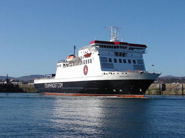 Ben-My-Chree in Douglas Harbour, is the main Isle of Man ferry which serves year-round services. 