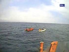 Ballycotton’s all-weather lifeboat approaches Youghal RNLI with the stricken pleasure boat