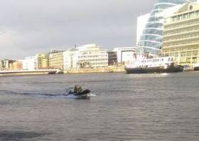 The Dublin Fire Brigade rescue boat at Sir John Rogerson’s Quay in Dublin’s Docklands