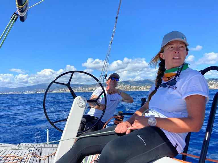 Conor Fogerty and Susan Glenny competing in the EUROSAF Mixed Offshore keelboat European Championships in an L30. one of the proposed boat types for Paris 2024