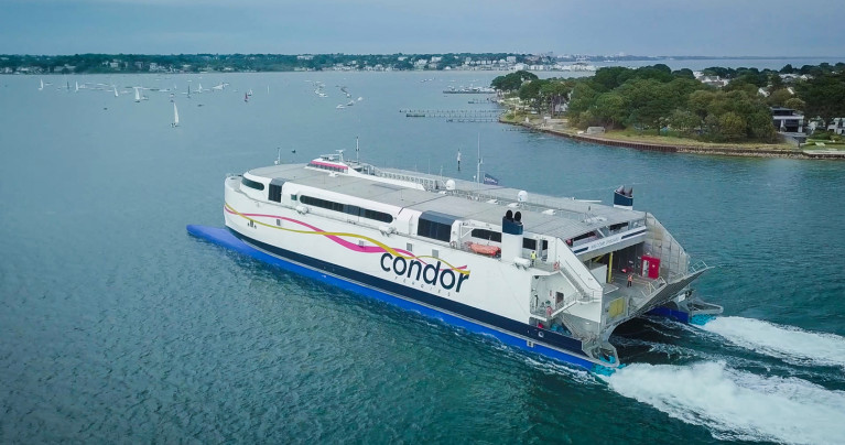 Condor Ferries newly named fast-ferry catamaran, Condor Voyager, has arrived in Poole Harbour ahead of the entry into service later this summer linking the Channel Islands and also to France. The former Normandie Express AFLOAT adds had served Brittany Ferries seasonal Portsmouth-Cherbourg crossings. 
