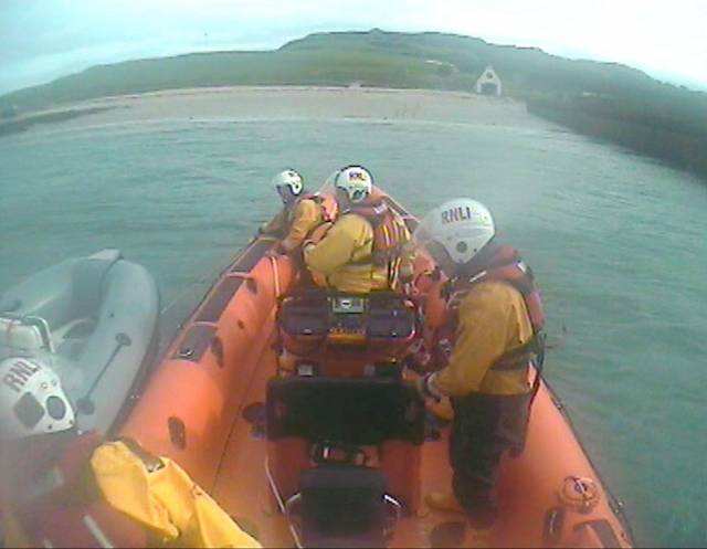 Skerries RNLI towing the RIB with engine issues to safety from Lambay Island