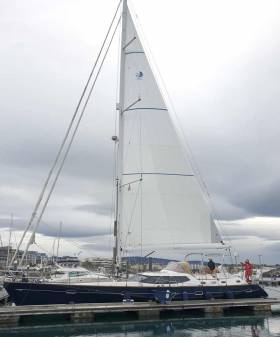 Tangaroa 2 in Dun Laoghaire Marina with her new mainsail from North Sails Ireland