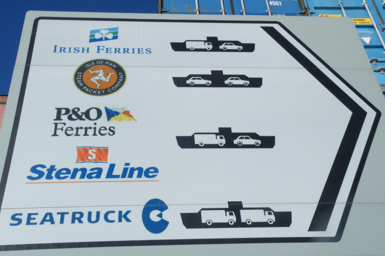 Ferry routes out of Dublin, Rosslare and Cork, see travel restrictions eased with passengers resuming non-essential overseas trips once more. Above: Afloat adds a road sign showing the various ferry operators in Dublin Port linking the Isle of Man, the UK and France in continental Europe. 
