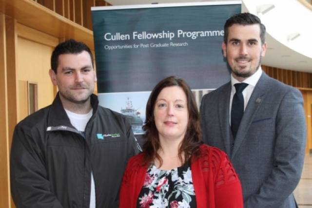 James Fahy (UCD), Martina Maloney (Marine Institute) and Philip Stephens (NUIG) at the Cullen Fellowship Programme event in Oranmore last week