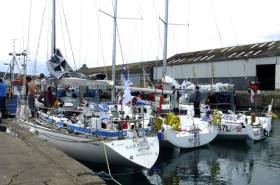 The classic Swan 47 Sarabande (left) in Wicklow after winning Class 2 in the Volvo Round Ireland Race 2016. Berthed outside her is Conor Fogerty’s Sunfast 3600 Bam!, currently lying 13th overall and fourth in IRC 3 in the RORC Ouessant Race
