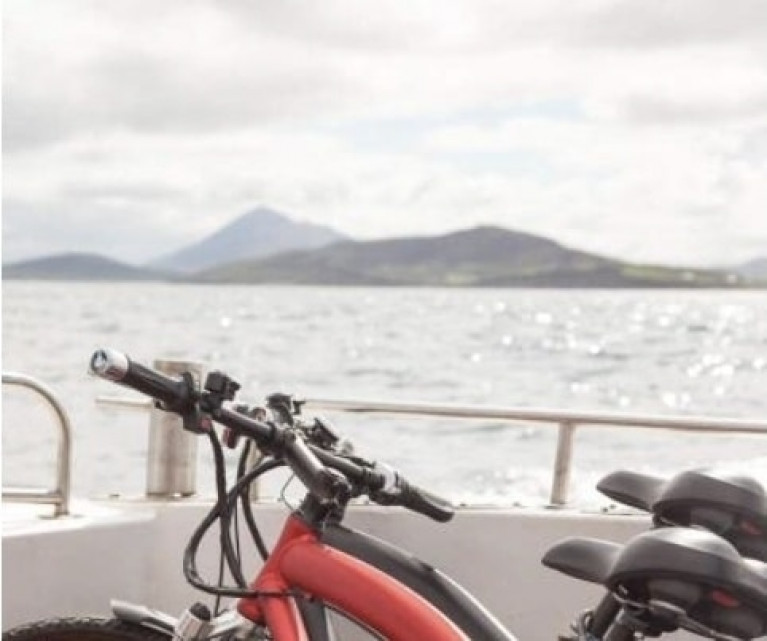 Bikes on a ferry crossing to Clare Island off Co. Mayo, where the island community are pleading the government to provide a fair ferry service to ensure their survival. Afloat adds the mountainous island on the west coast of the Irish Atlantic, is famous as the home of the 15th century pirate queen Gráinne (Granuaile) Ní Mháille.