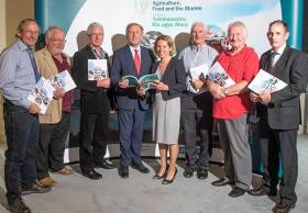 Pictured at the launch of the Launch of FLAGS (Fisheries Local Area Groups Groups) programme at the National Seafood Centre in Clonakilty are Michael Creed, T.D., Minister for Agriculture, Food and the Marine and Tara McCarthy, CEO, BIM with FLAGS representatives, WEST FLAG, Paddy Crowe, Inis Oirr, Co. Galway; SOUTH WEST FLAG, Kevin Flannery, Dingle Co.Kerry; NORTH FLAG, Gerry Gallagher, Co. Donegal; SOUTH FLAG, Finian O’Sullivan, Bantry, Co. Cork; SOUTH EAST FLAG, Noel McDonagh, Dunmore East, Co. Waterford and NORTH WEST FLAG, Gerard Hassett, Achill, Co. Mayo.