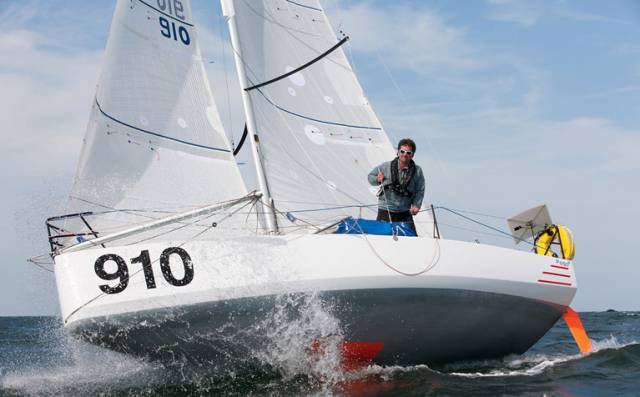 Tom Dolan in his Pogo 3 IRL 910. Although he has several sponsorship support packages in place, he still needs a main sponsor for the big event, the Mini-Transat in October, and so his boat is sailing the current Trans Gascogne 2017 under the name of Still Seeking A Sponsor