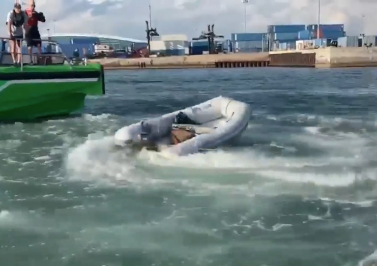 The dinghy was spinning in circles when emergency responders arrived at the scene off Miami, Florida on Monday 12 April